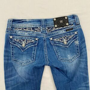 Miss Me Jeans Womens 28 Blue Bootcut Low Rise Distressed Bling Stretch Y2K